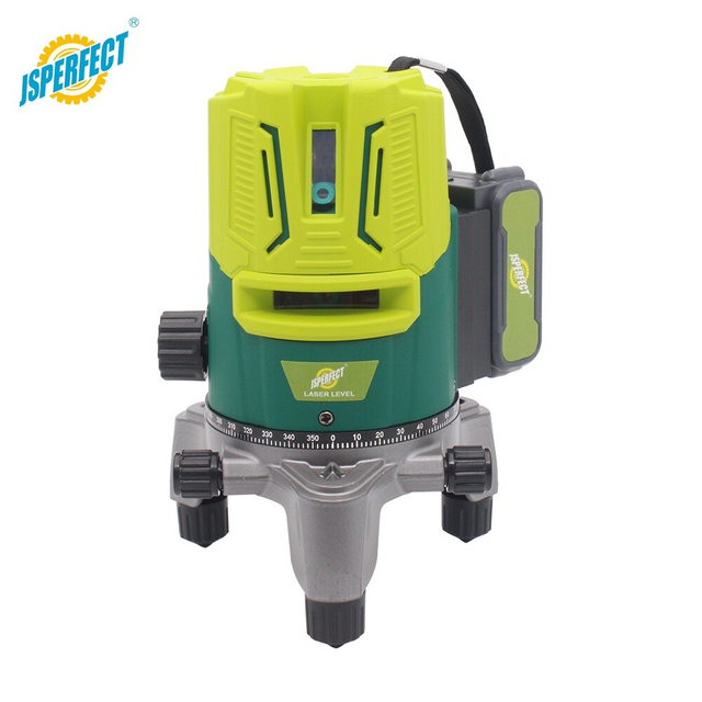 JSPERFECT 5 Lines Electronic Self-leveling Green Beam Handy Laser Level with 2 Battery